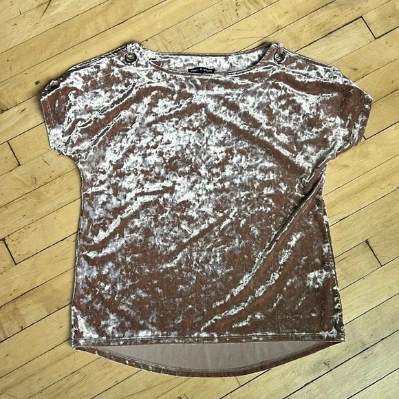 Cable & Gauge Tops - Cable & Gauge Velvet Shirt | Velvet | Blush Pink Velvet Shirt | Open Shoulder